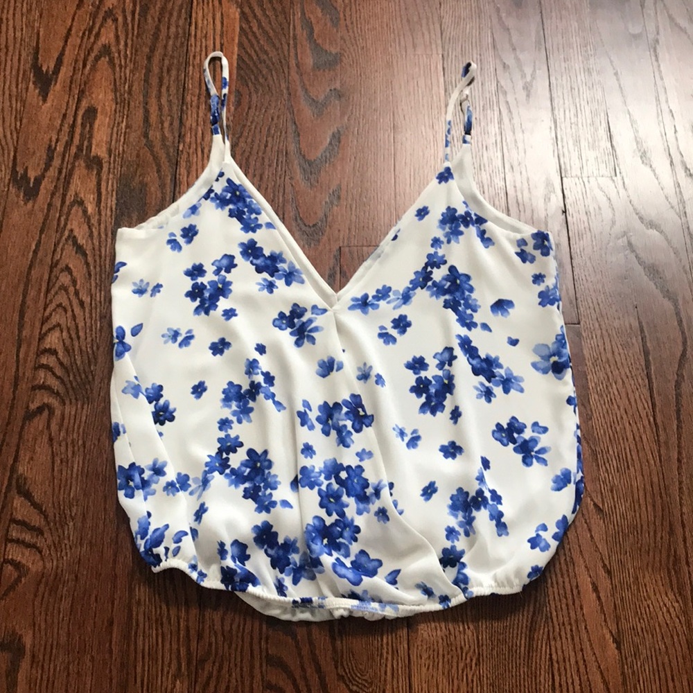 White and blue floral tank top